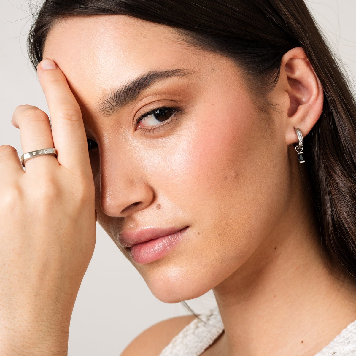 Hoop Earring Black Diamond - Silver