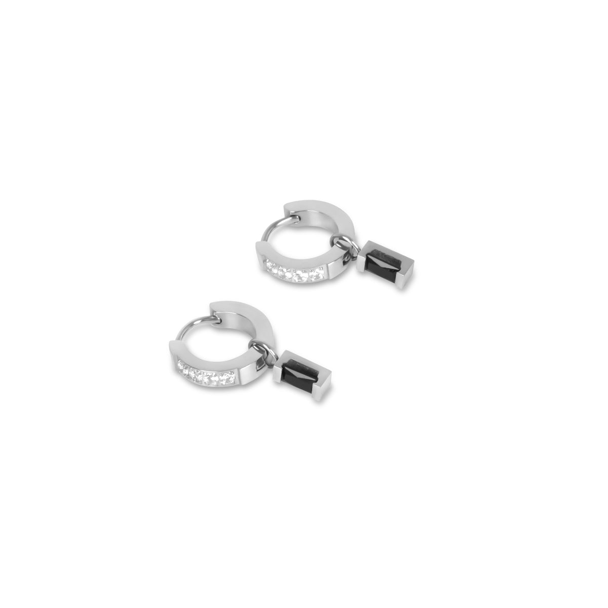 Hoop Earring Black Diamond - Silver
