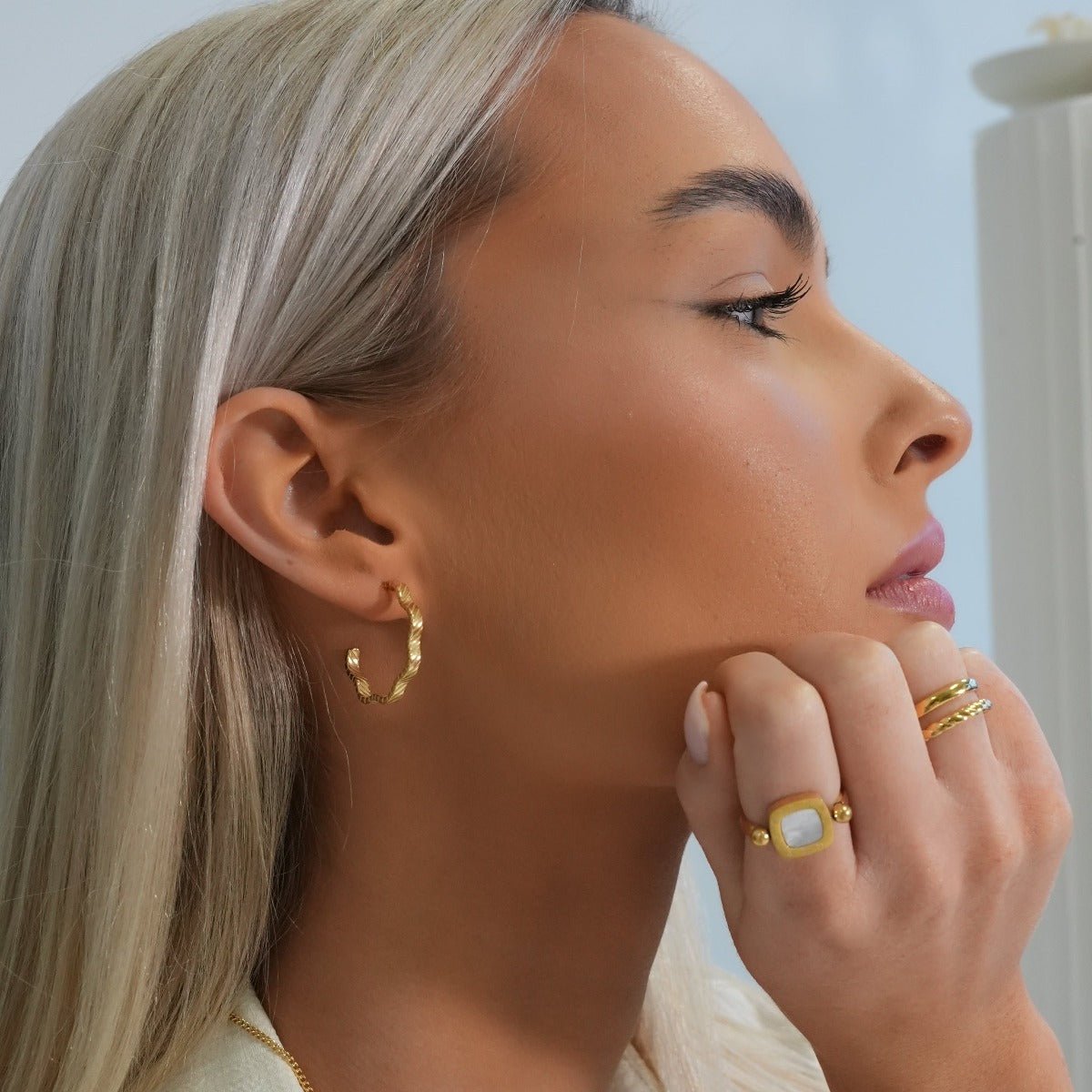 Wavy Texture Hoop Earring Plated in 18k Gold