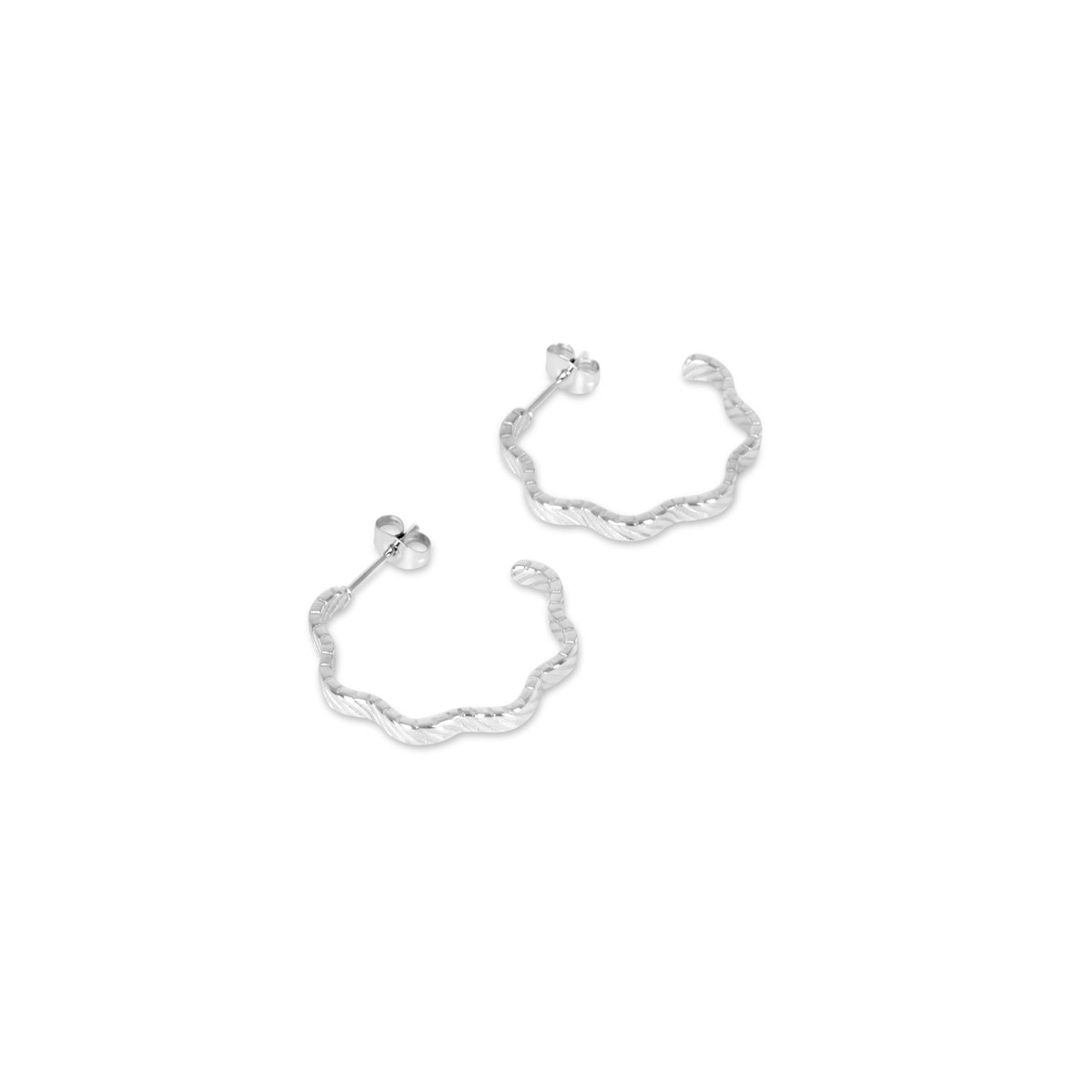 Wavy Texture Hoop Earring - Silver