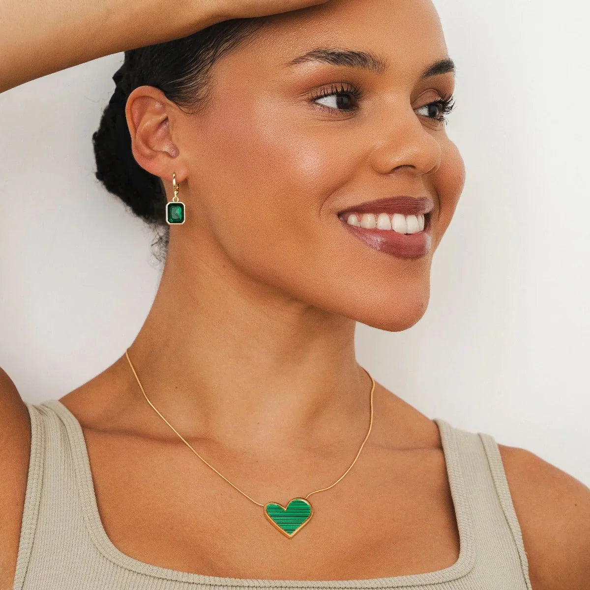 Green Crystal Hoop Earring Plated in 18k Gold