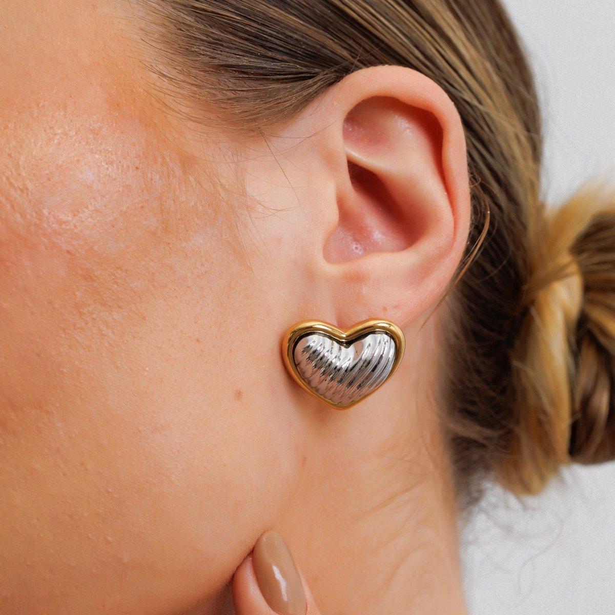 Heart Outline Earrings with Mixed Gold and Silver Plating