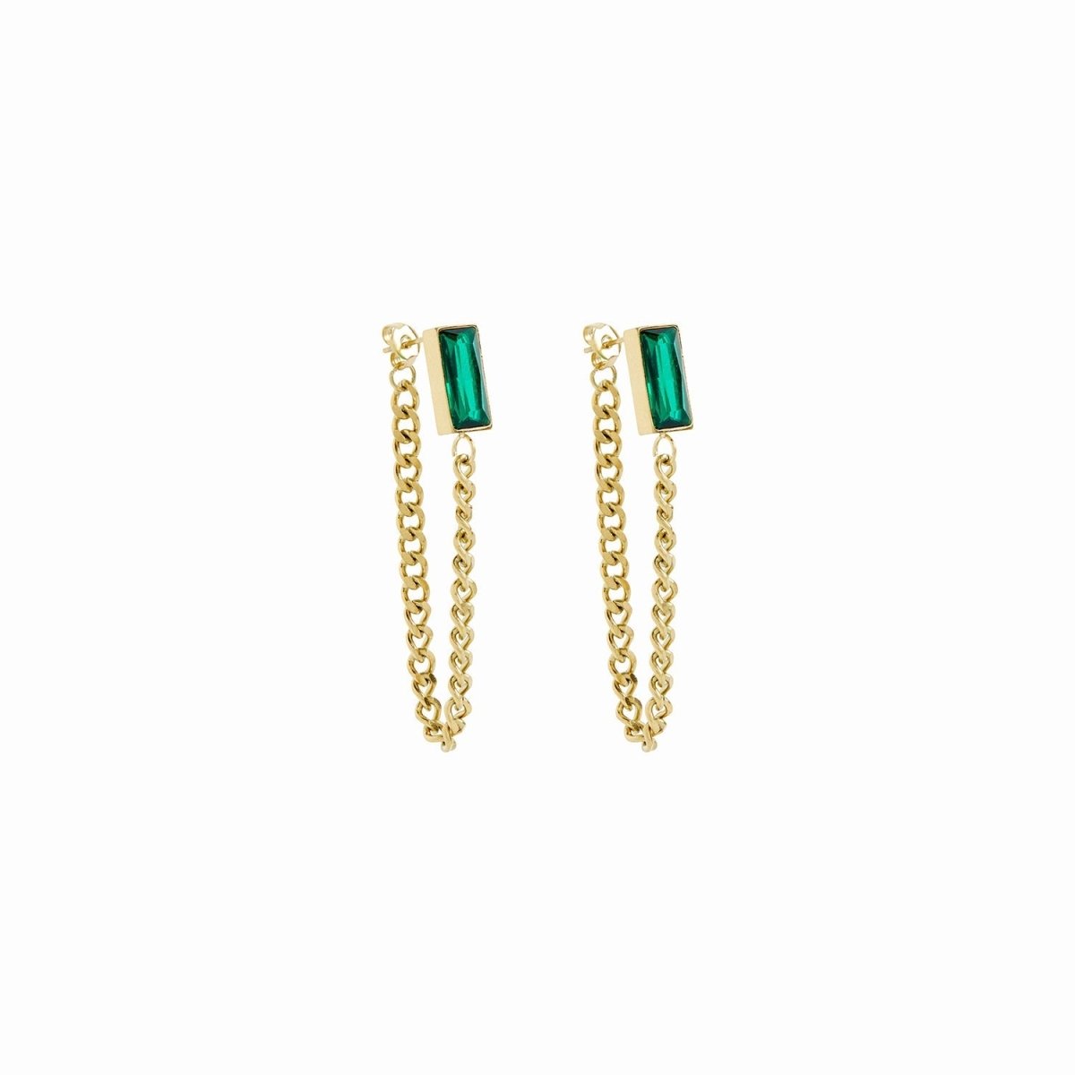 Elisabeth Emerald Zirconia Chain Earring Gold Plated 18K