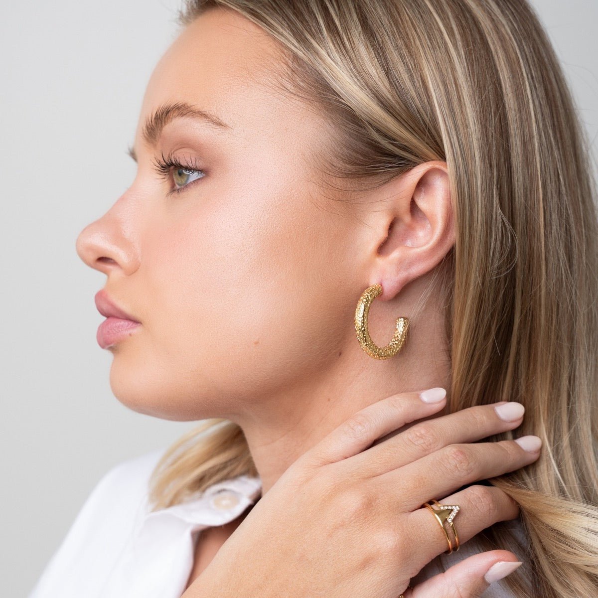 Textured Hoop Earring Plated in 18K Gold
