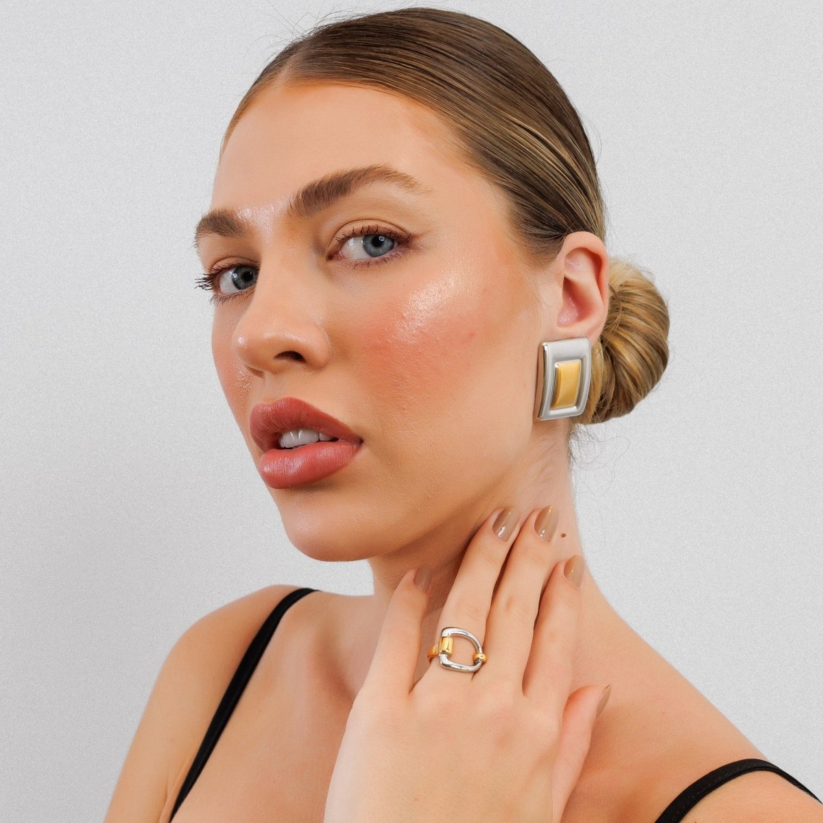 Geometric Earrings with Mixed Gold and Silver Plating
