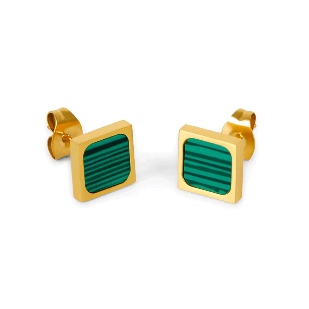 Geometric Earring Green Stone 18k Gold Plating
