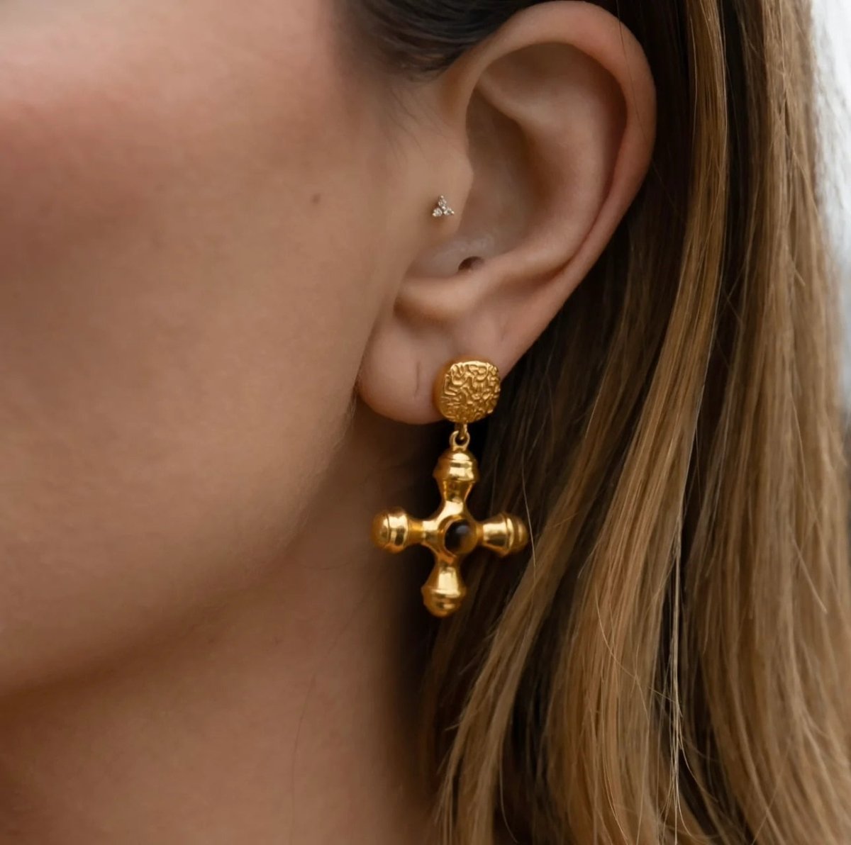 Tiger Eye Earring Plated in 18k Gold