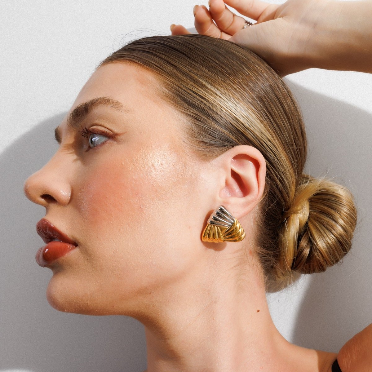 Triad Shine Earrings with Mixed Gold and Silver Plating