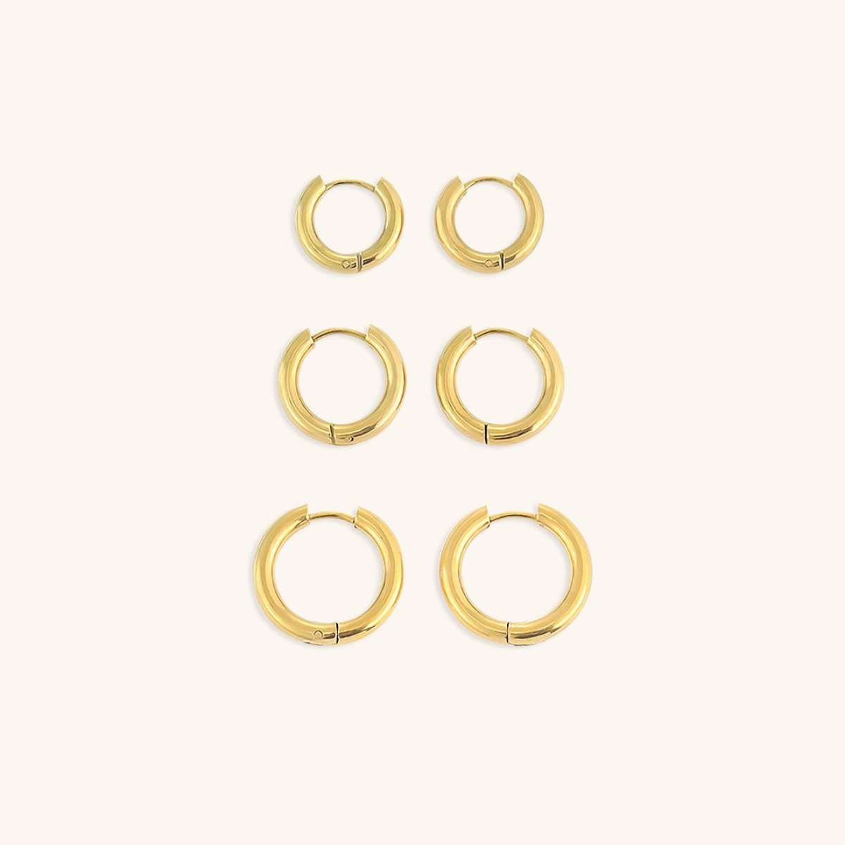 Trio of Hoop Earrings Plated in 18K Gold