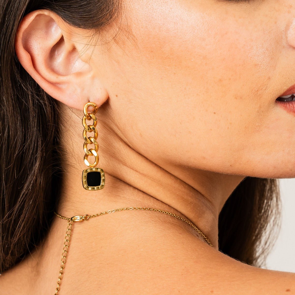 Revyora Onyx Drop Earrings Gold Plated 18k