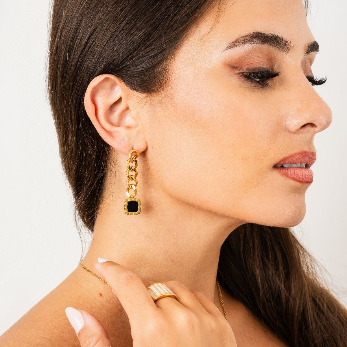 Revyora Onyx Drop Earrings Gold Plated 18k