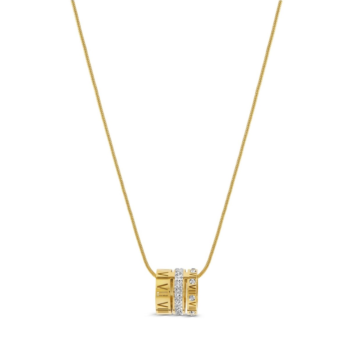 Triple Ring Necklace with Roman Numerals Plated in 18k Gold