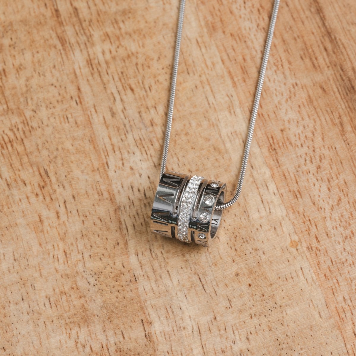 Triple Ring Roman Numeral Necklace - Silver