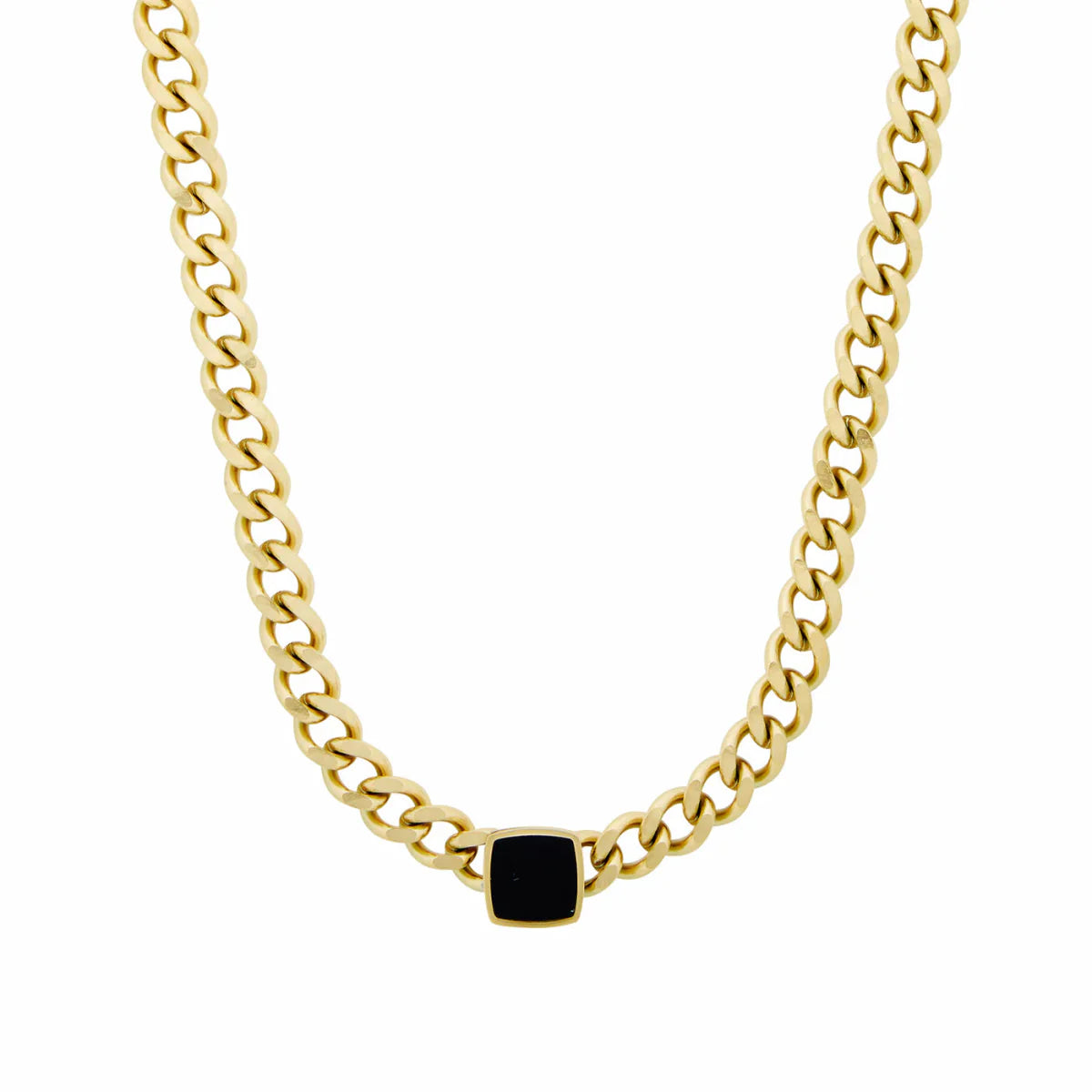 Square Onyx Stone Chain Necklace Plated in 18K Gold