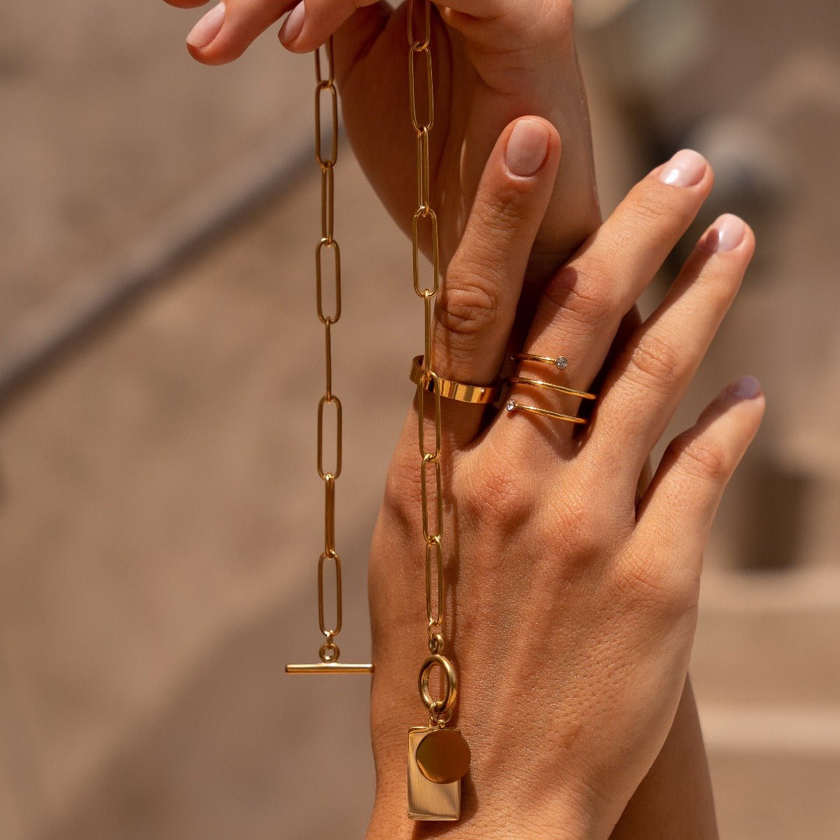 Geometric Pendant Chain Necklace Plated in 18K Gold