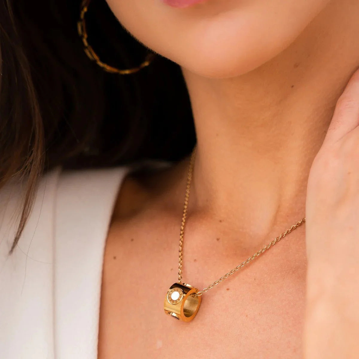 Rotating Roman Numeral Necklace Plated in 18K Gold