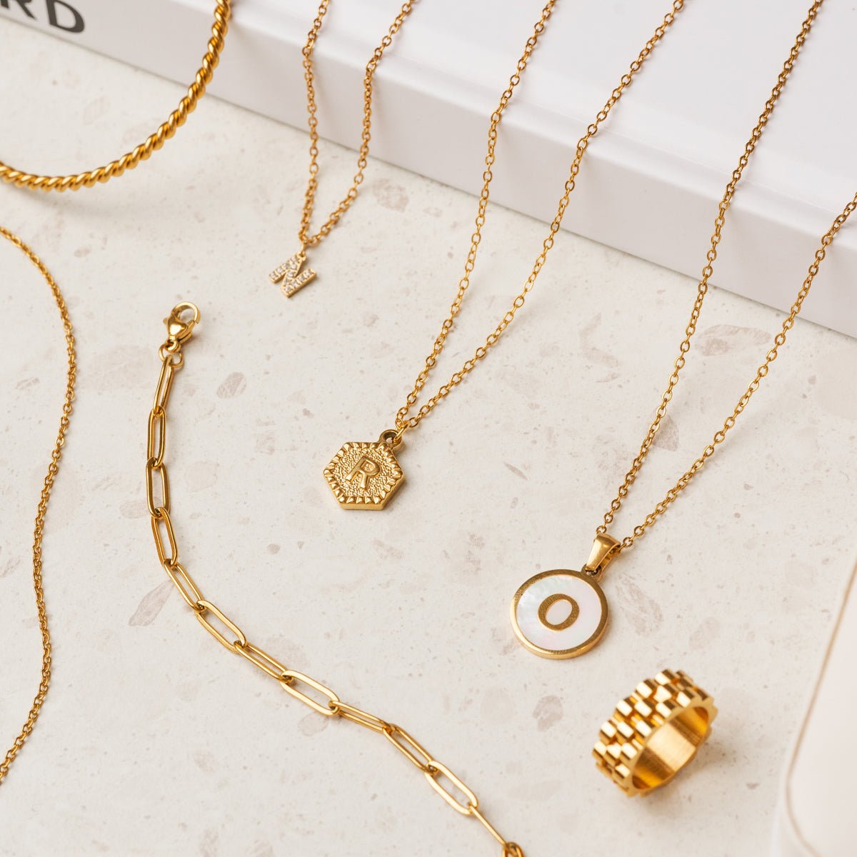 Initial Letter Marble Necklace Plated in 18K Gold