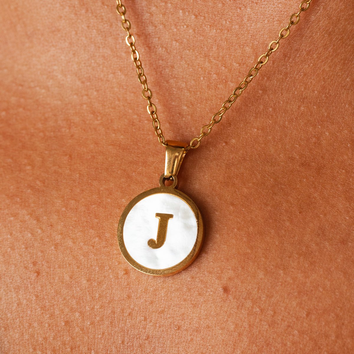 Initial Letter Marble Necklace Plated in 18K Gold