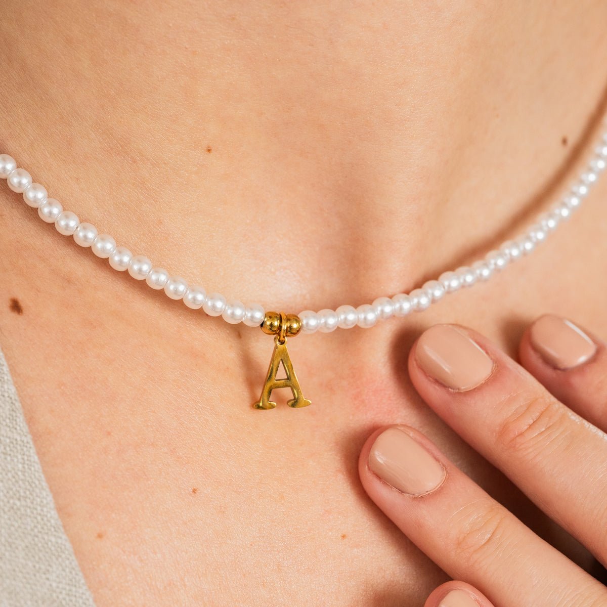 Initial Letter Pearl Necklace Plated in 18K Gold