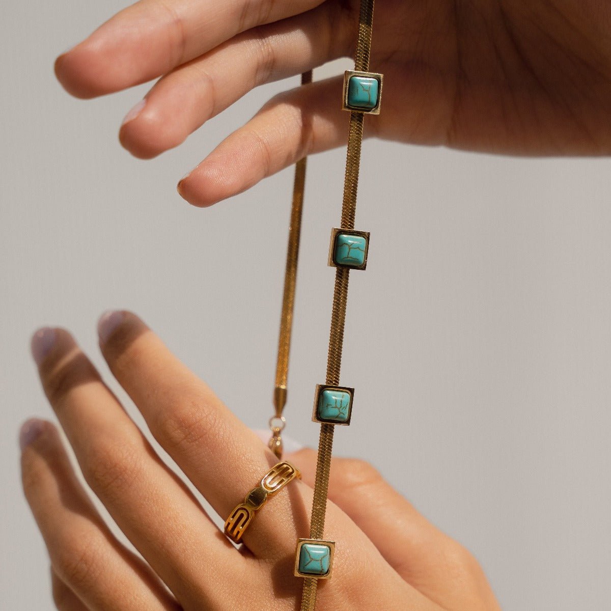 Aqua Stone Mesh Necklace Gold Plated 18K