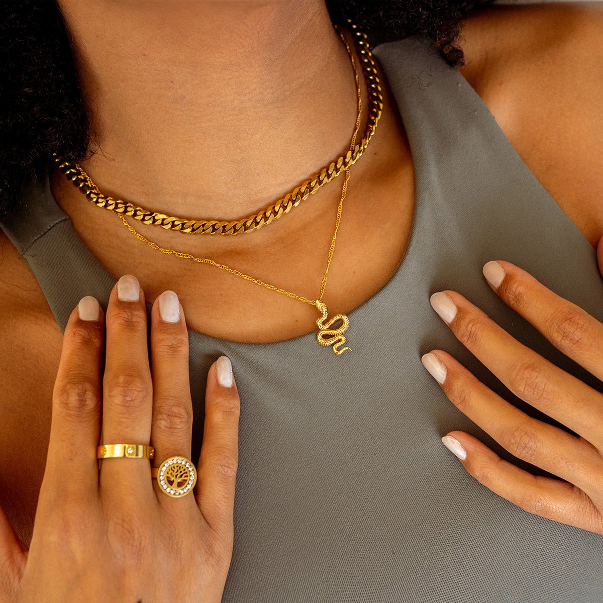 Snake Pendant Necklace Plated in 18K Gold