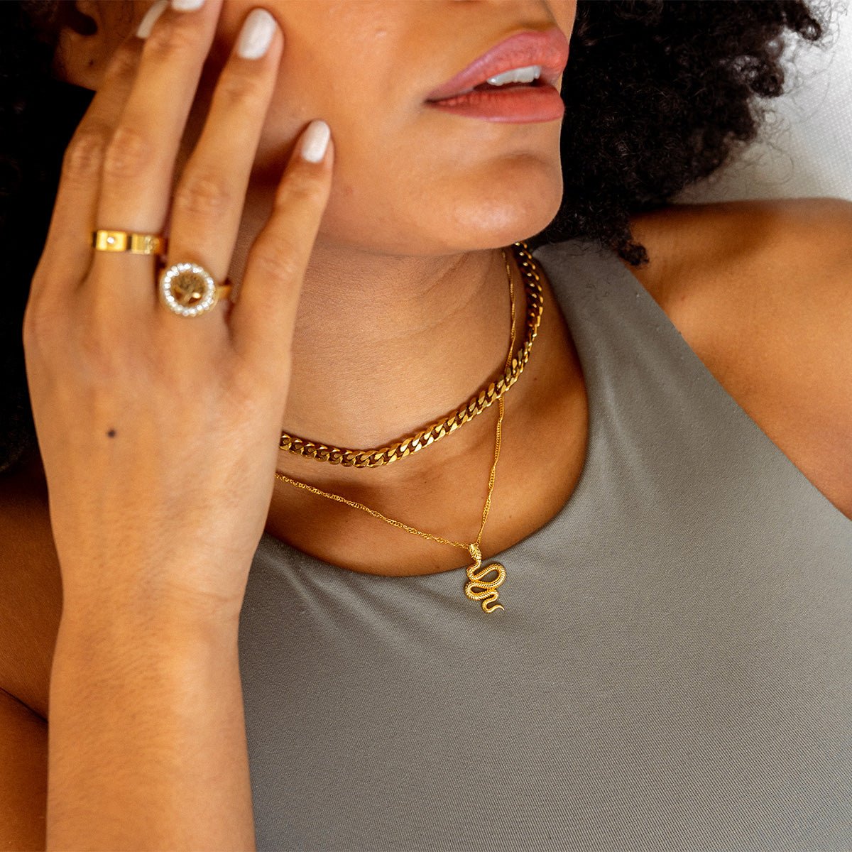 Snake Pendant Necklace Plated in 18K Gold