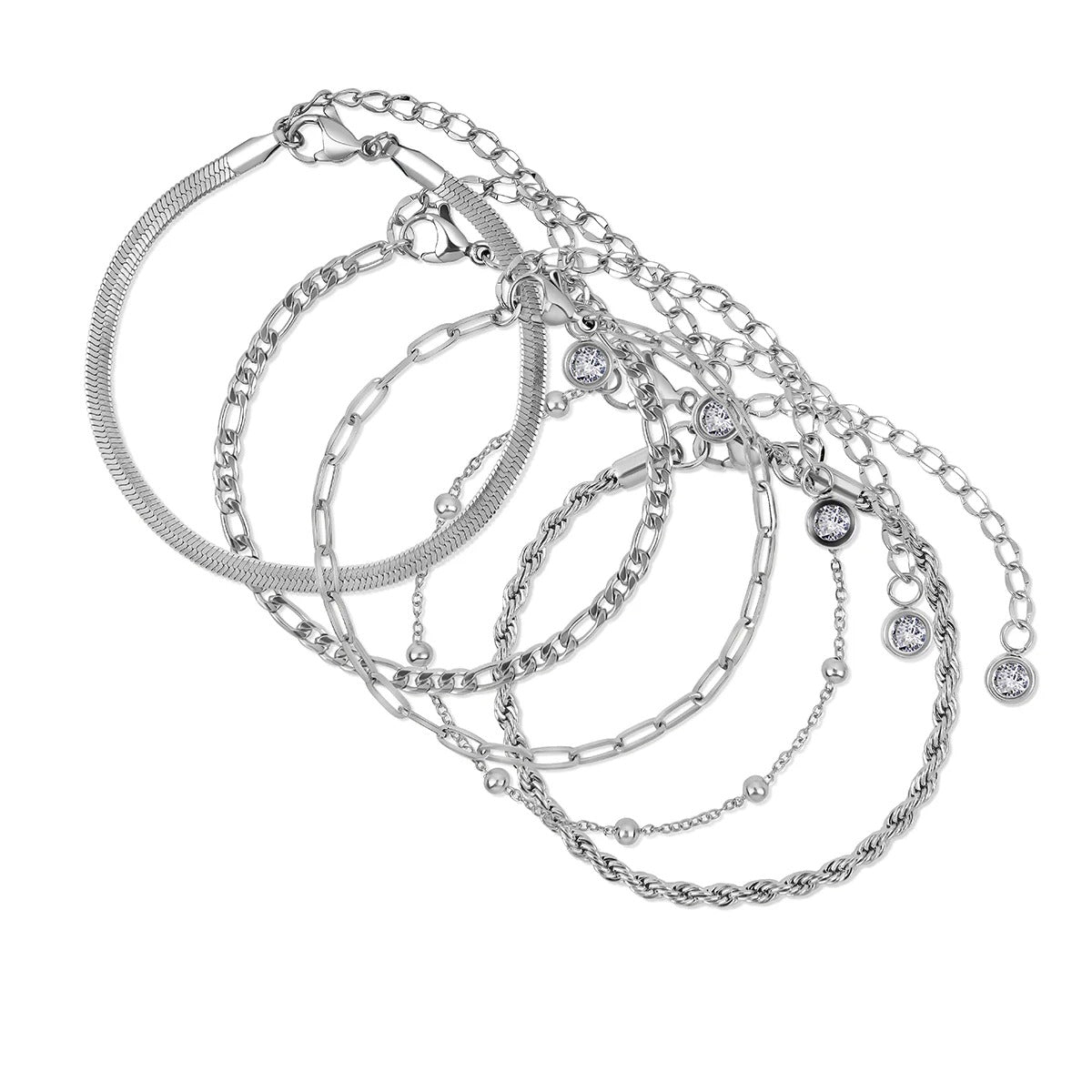 Glamour Bracelet Set with Zirconia - Silver