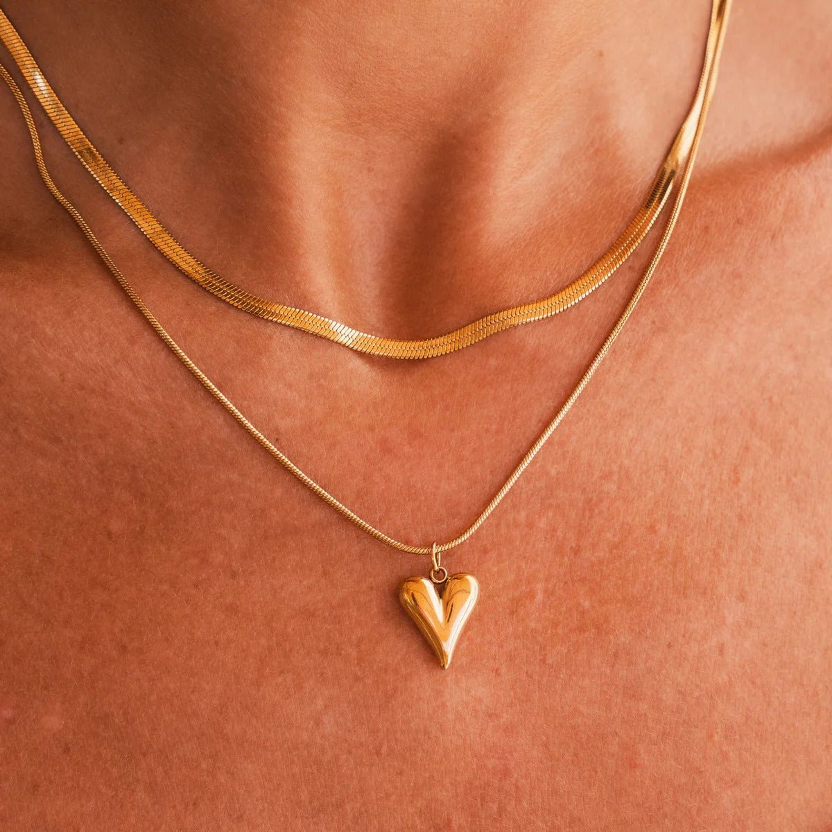 Carved Heart Necklace Mix Plated in 18K Gold