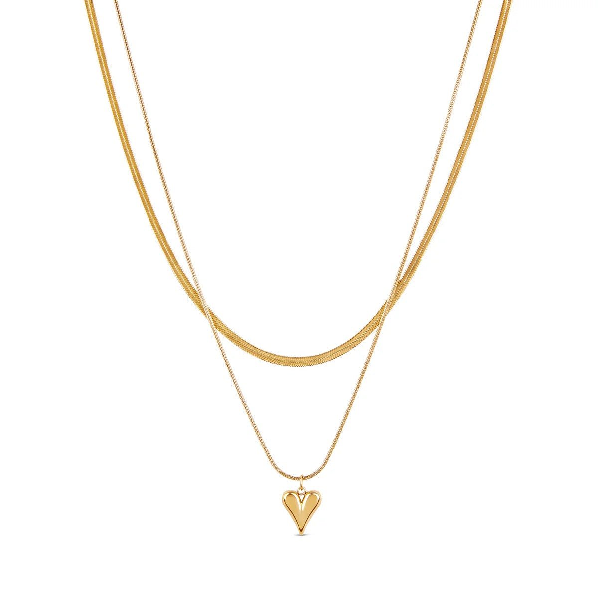 Carved Heart Necklace Mix Plated in 18K Gold