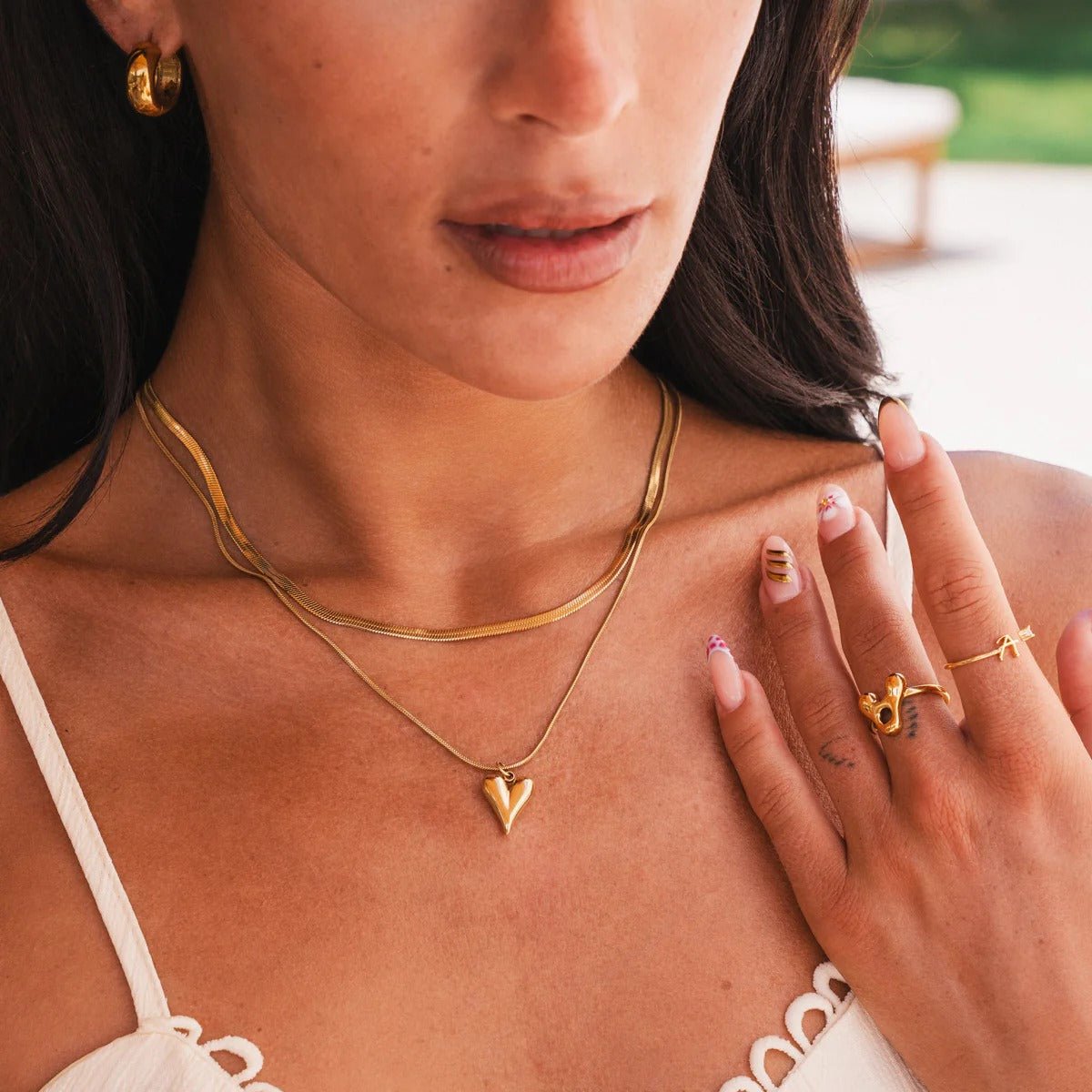 Carved Heart Necklace Mix Plated in 18K Gold