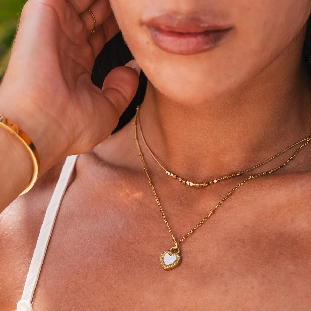 Marbled Heart Necklace Mix Plated in 18K Gold