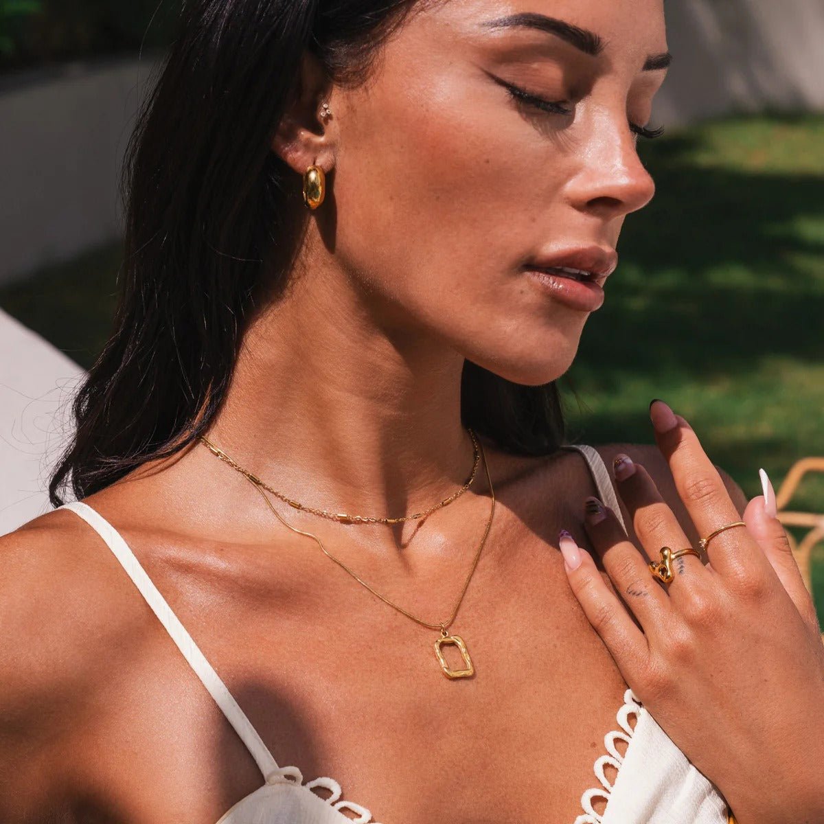 Abstract Pendant Necklace Mix Plated in 18K Gold