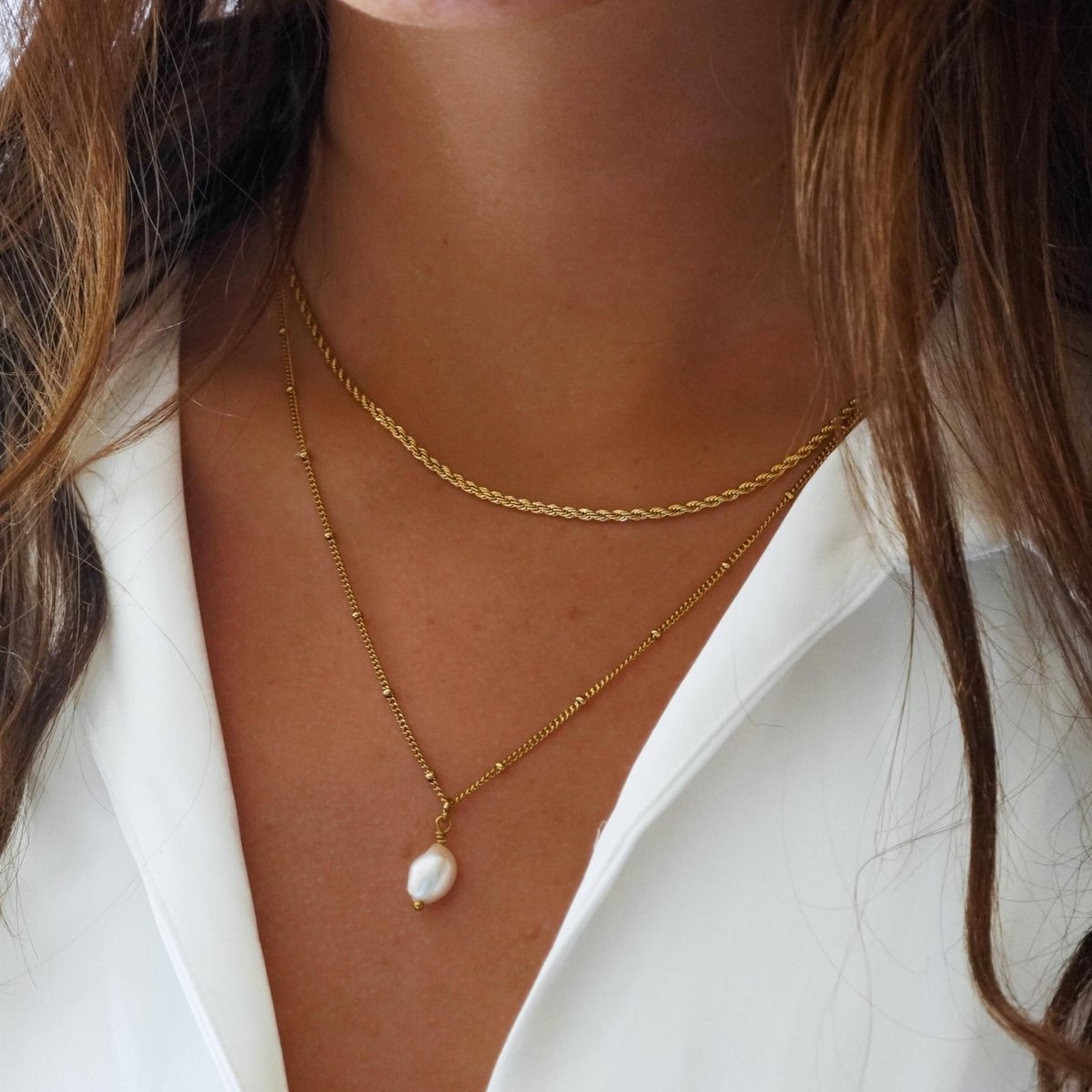 Everyday Double Layer Necklace Plated in 18k Gold