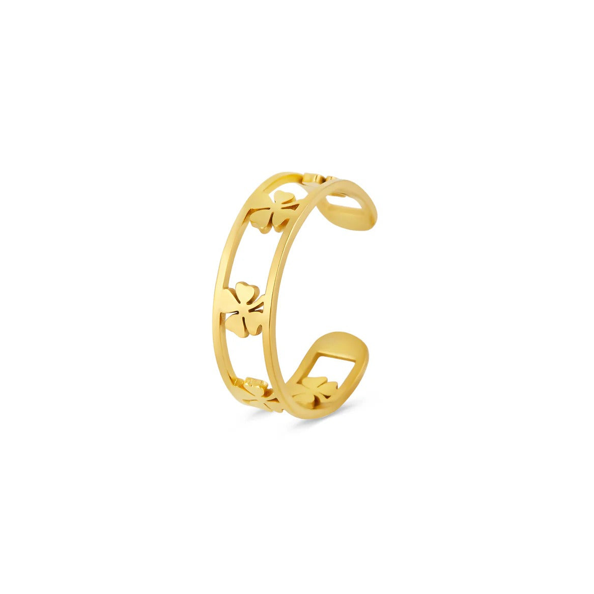 Adjustable Hollow Clover Ring Plated in 18K Gold