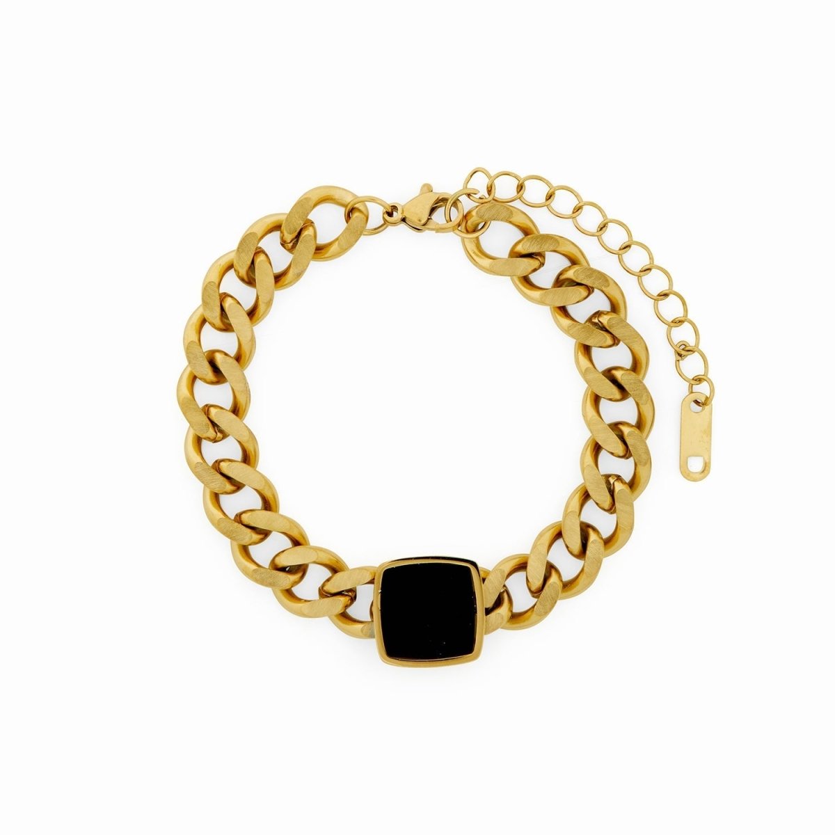 Onyx Pendant Chain Bracelet Gold Plated 18K
