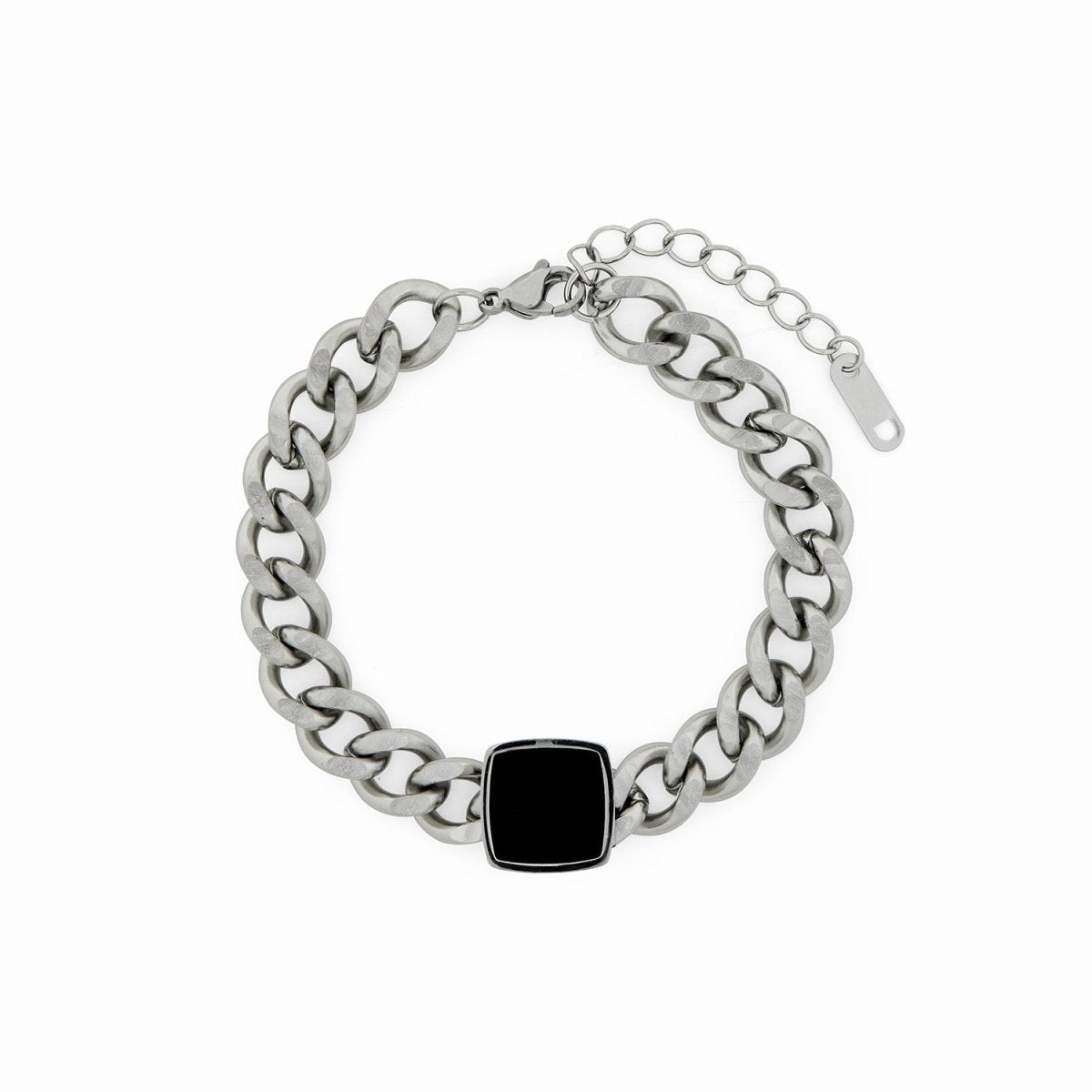 Onyx Pendant Chain Bracelet - Silver