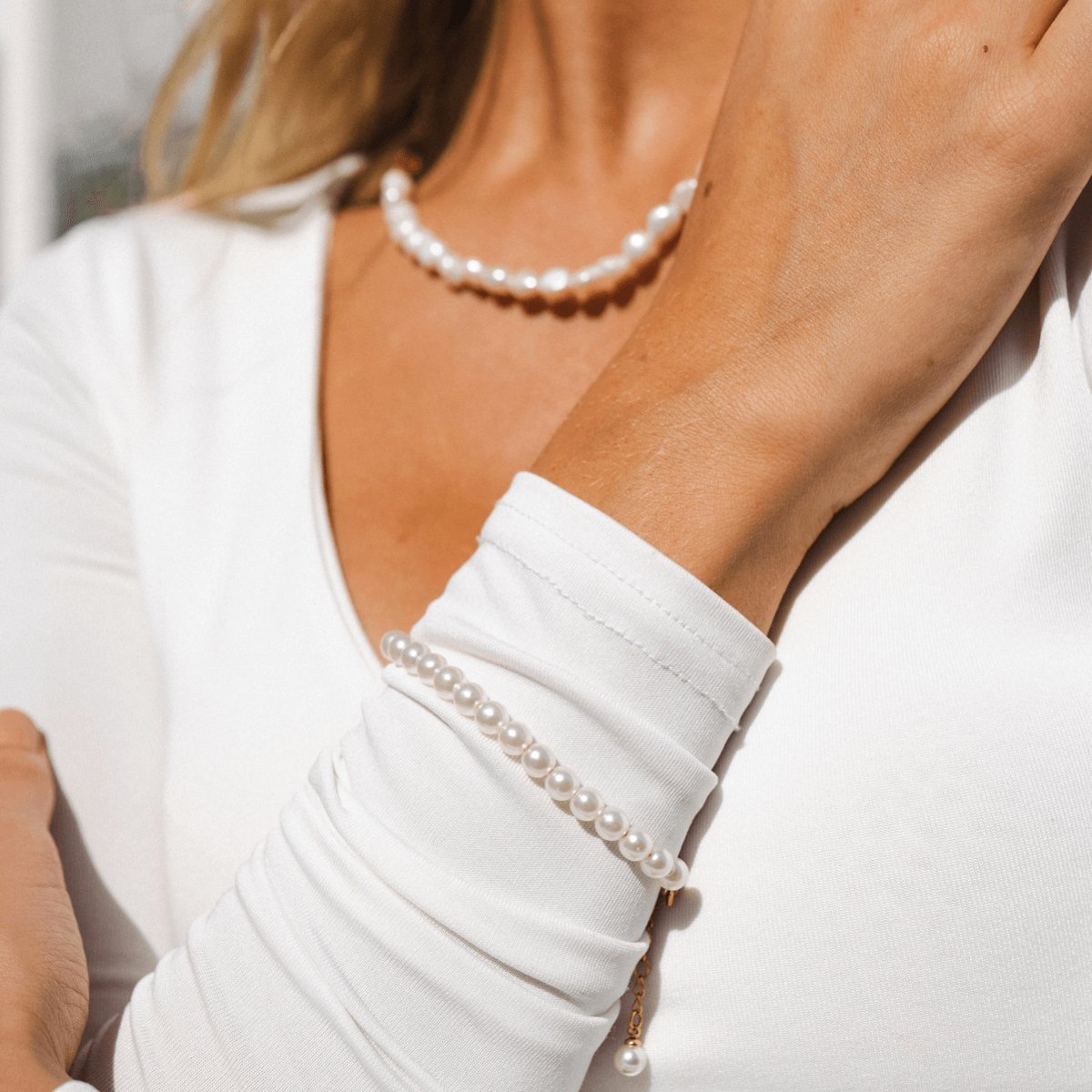 Bracelet à breloques en perles plaqué or 18 carats