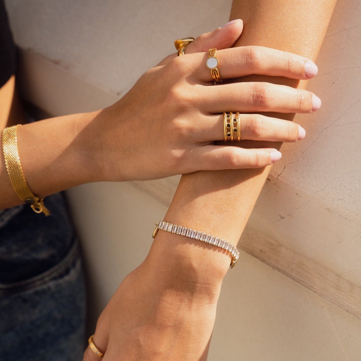 Revyora Riviera Baguette Lock Bracelet in 18K Gold Plating