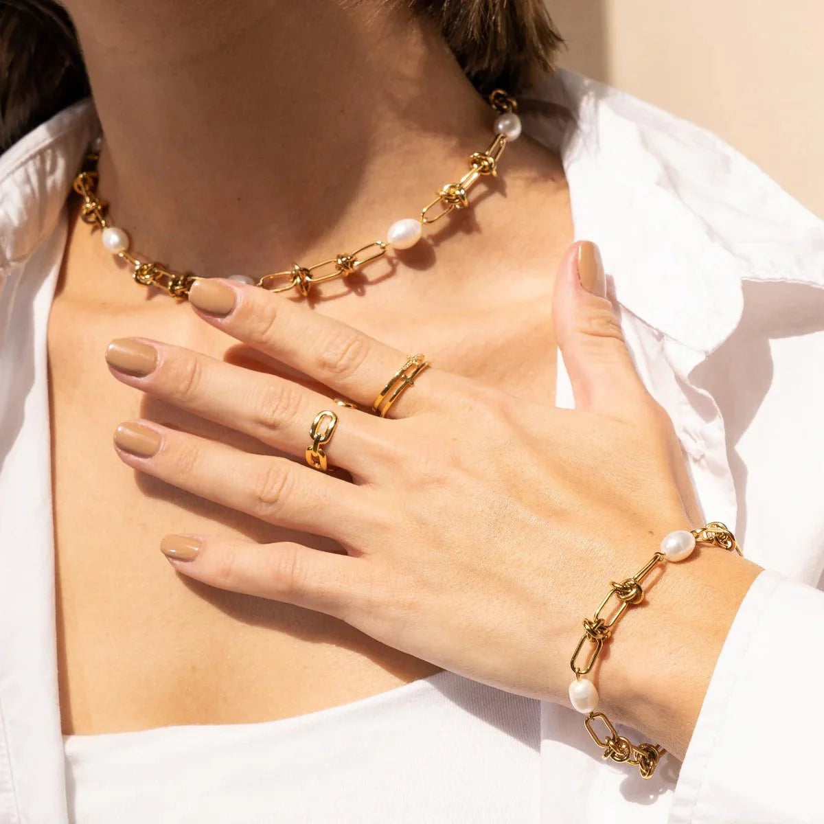 Knot and Pearls Bracelet Gold Plated 18k