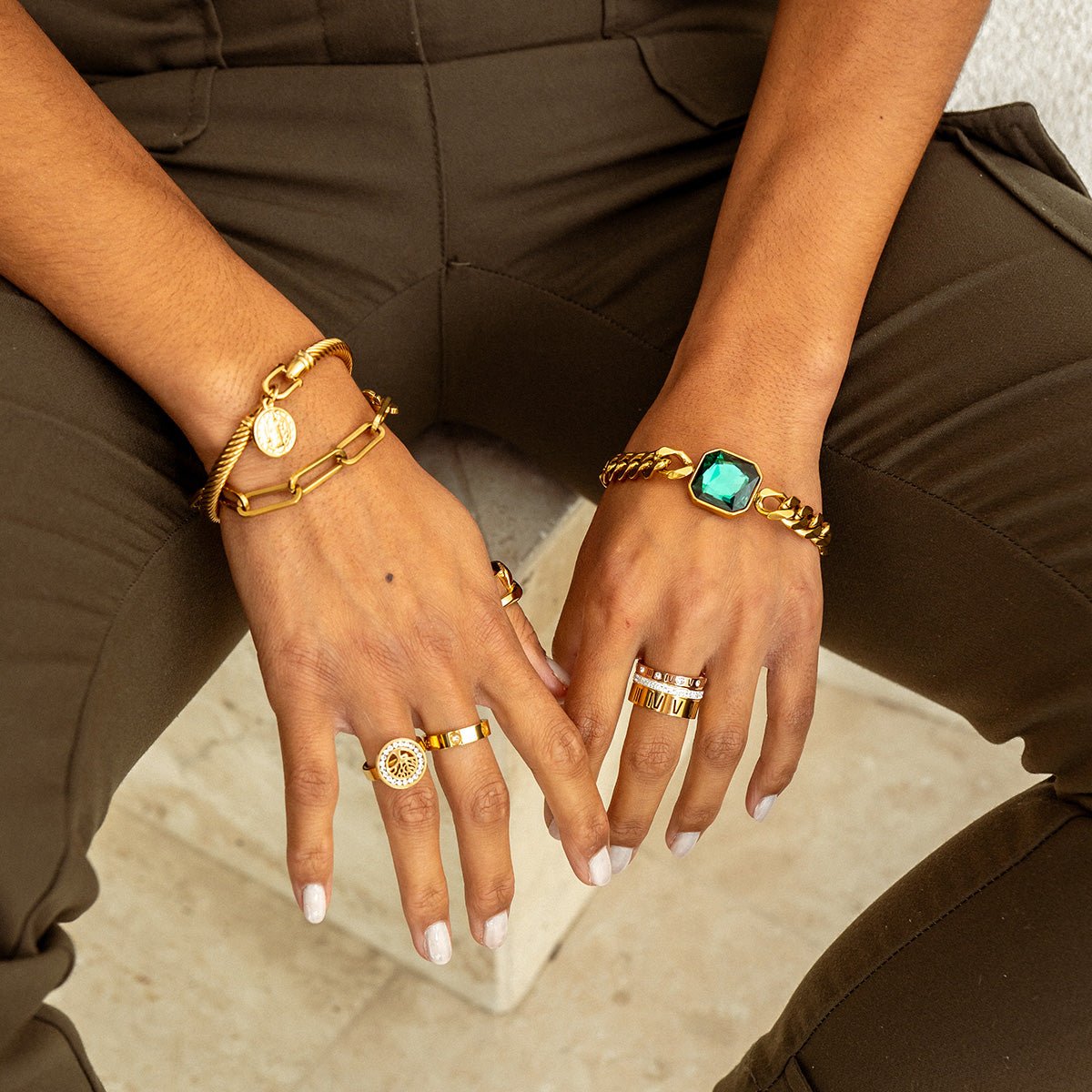 Rich Bracelet Green Emerald 18k Gold Plated