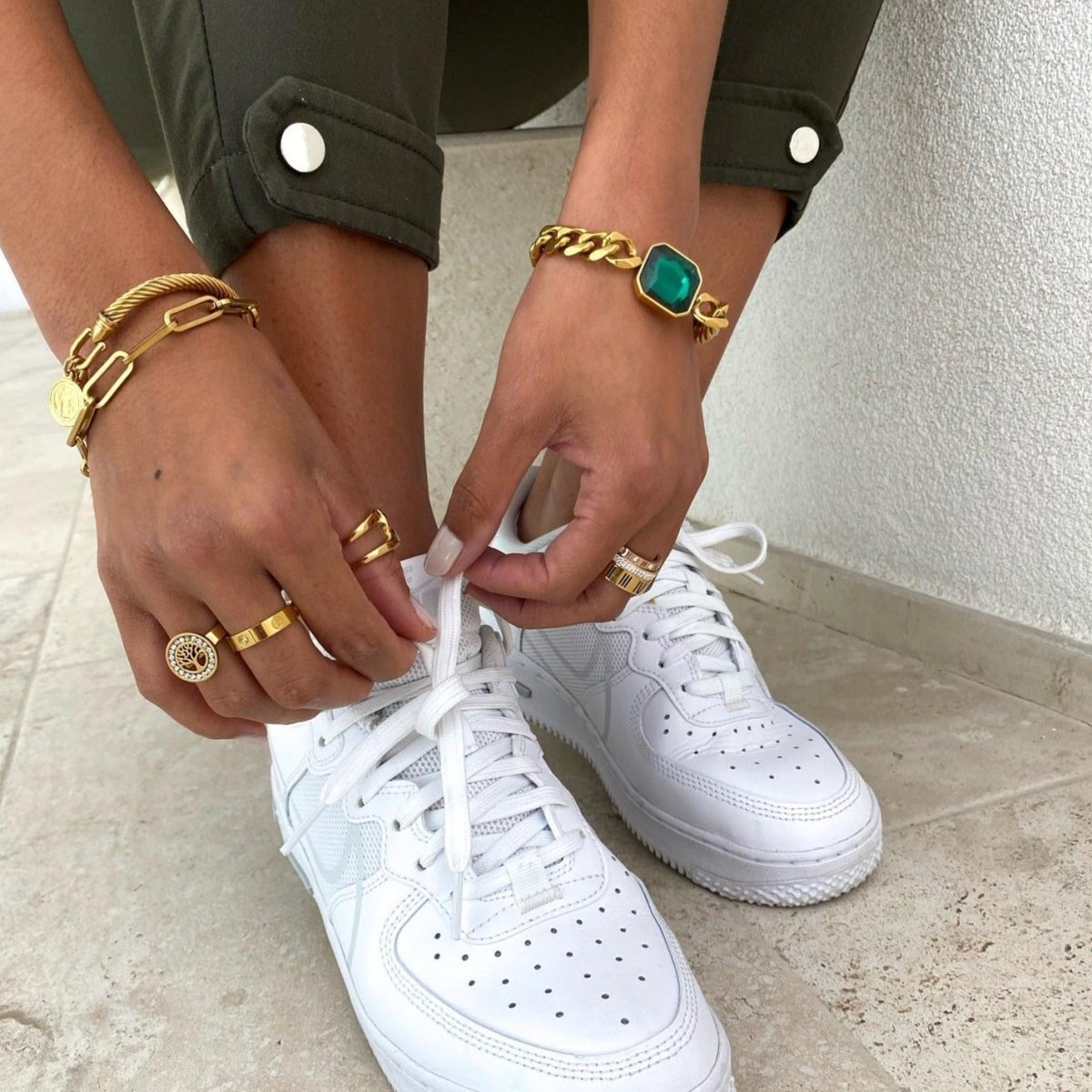 Rich Bracelet Green Emerald 18k Gold Plated