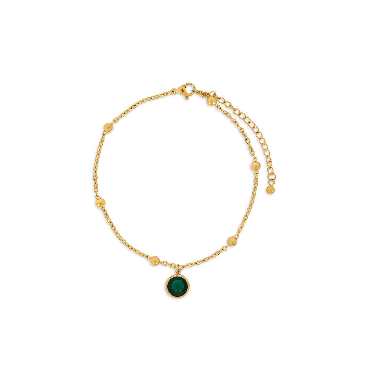 Emerald Anklet with Pendant Plated in 18K Gold